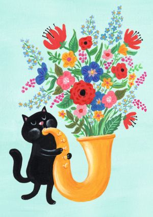 Картички Inkognito Ph 38615  Katze mit Saxophon